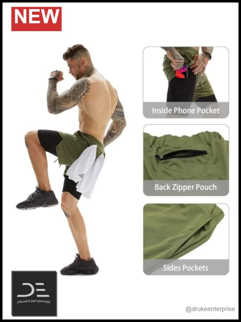 Mens 2-in-1 Running Shorts with Liner, Quick Dry Athletic Gym Shorts 7 inch